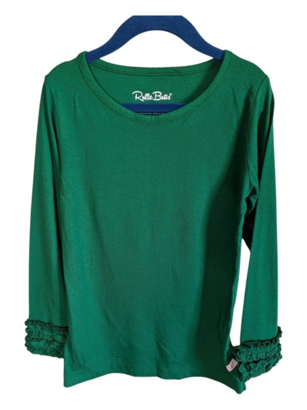 RuffleButts Knit Long Sleeve Ruffle Layering Tee Green Size 5